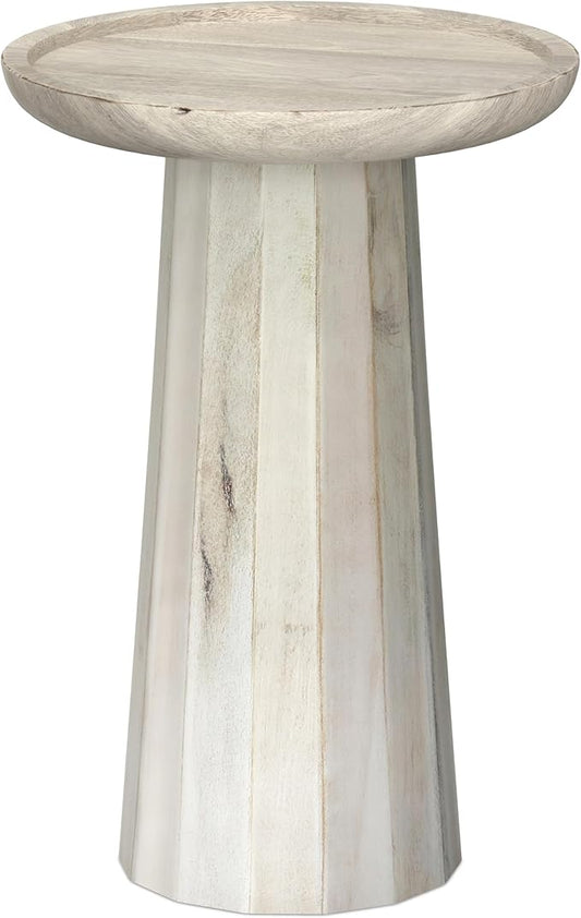 SIMPLIHOME Dayton End Table - 13 inch Wide Solid Mango Wood Round Accent Table in White Wash, Handcrafted Contemporary Nightstand or Lamp Stand for Living Room with Textured Finish, Assembled