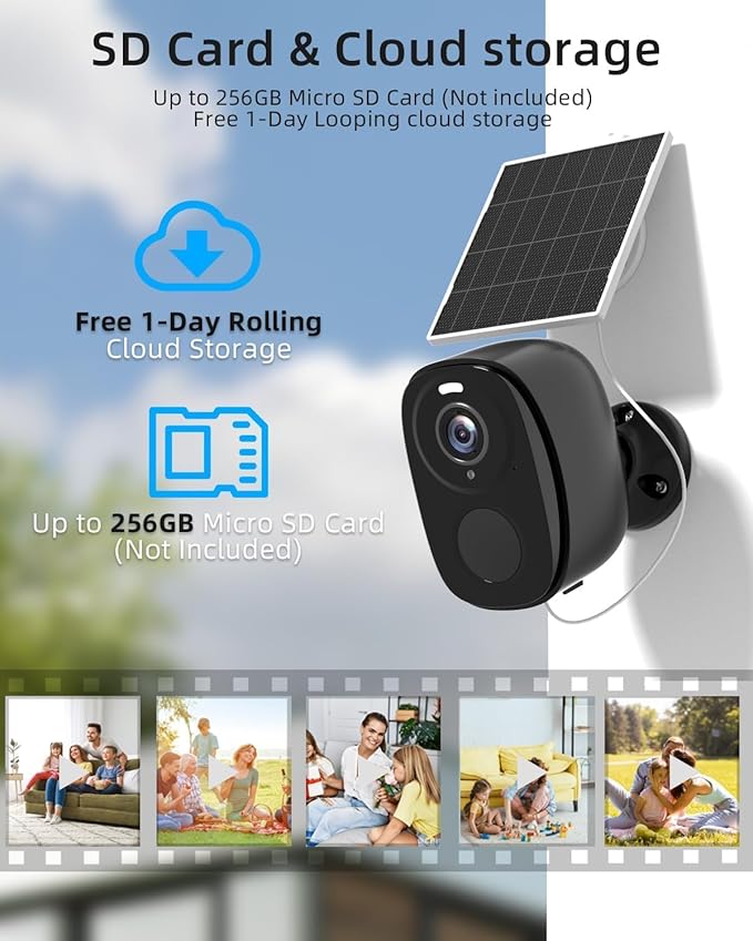 Security Cameras Wireless Outdoor - 2K Solar Security Camera for Home Security, Cloud/SD(up to 256G), Waterproof Camera with AI Motion Detection, Color Night Vision,2-Way Audio, (W1-B-SP-4Pack)