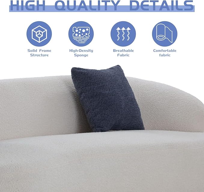 Curved Sofa, 86.6" Modern Cloud Couch with Boucle Fabric, 3-Seater Minimalist Sofa with High Resilience Cushions, Ergonomic Design for Living Room, Apartment, Office - Beige
