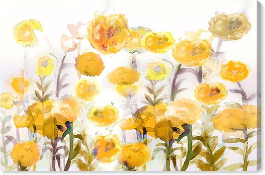 The Oliver Gal Artist Co. Floral and Botanical Wall Art Canvas Prints 'Bella Garden Poppy Yellow' Gardens
