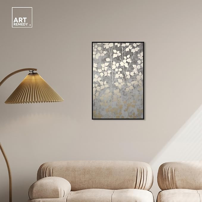 Art Remedy Silvery Gray Garden Canvas Elegant Floral Wall Art, Black Frame, 20" x 30"