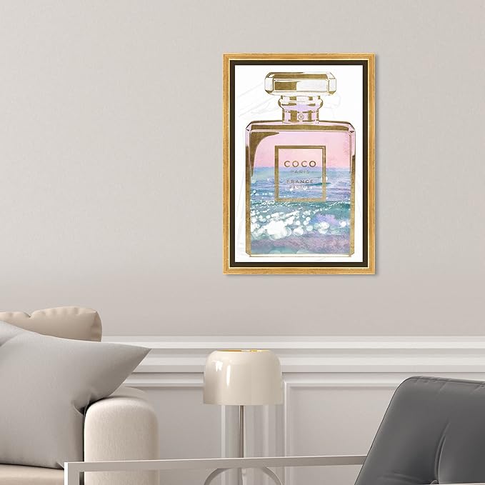 The Oliver Gal Artist Co. Fashion and Glam Wall Art Framed Canvas Prints Blush Ocean Spray Perfume Home Décor, 10" x 15", Gold Floater
