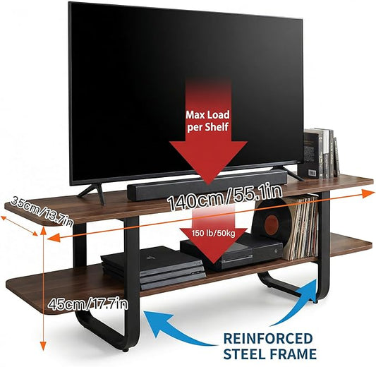 Welnow Walnut TV Stand for 65" TV, Mid Century Modern Entertainment Center with 2-Tier Open Shelves, Versatile Modern TV Console & Table for Living Room & Gaming