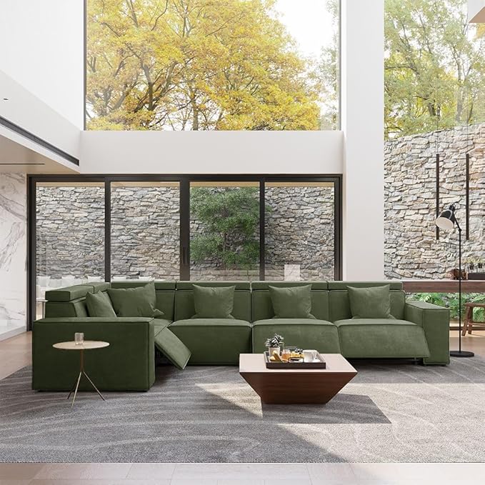 141" Power Sofa L-Shaped Couch,Modular Sectional Couches for Living Room,Modern Large Sofa with Recliners,Comfy Velvet Cloud Couch with Deep Seat,Pet Friendly for Home Office(Green)