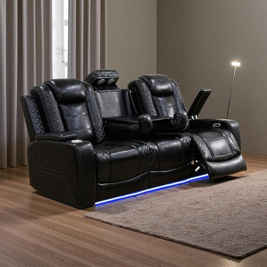 A Ainehome Power Leather Recliner Sofa Set, Recliner Sofa Sectional Couches for Living Room, Reclining Sofa, loveseat, Chair with Storage Console/Cup Holders(Black,Sofa)