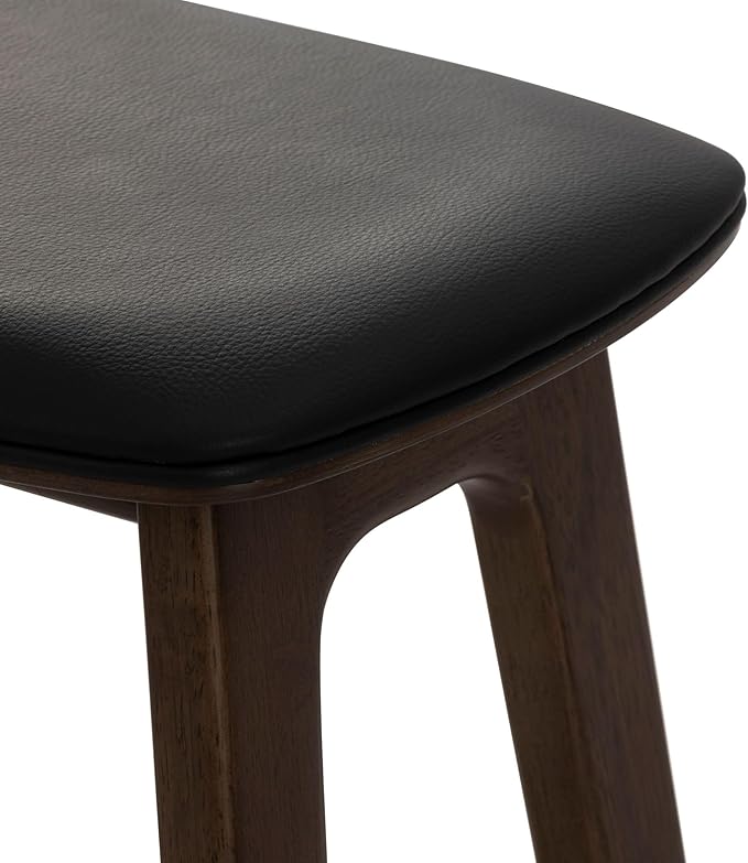 Plank+Beam Beryl Bar Height Stool - Mid-Century Modern Rubberwood Bar Stool with Faux Leather Seat, Metal Footrest, Easy Assembly, 2-Pack, Walnut/Black