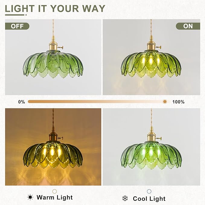 Plug in Pendant Light Fixtures, Hanging Light Fixture Glass Pendant Light, Vintage Green Hanging Lamp, Pendant Lighting for Kitchen Island, Bedroom, Dining Room, Living Room
