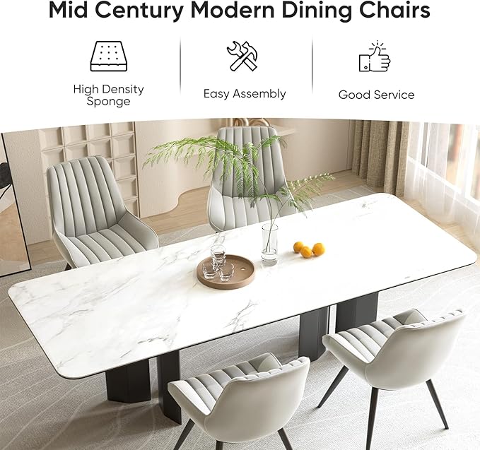 Nalupatio Modern Dining Chairs Set of 4, Comfy Dining Room Chairs with Thick Cushions, Upholstered Fabric Kitchen Side Chairs with Metal Legs, Grey