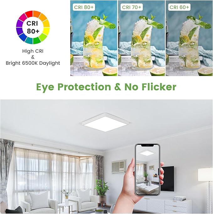 Goeco 4 Pack Ultra Slim Flush Mount Ceiling Light Fixture, 12 Inch 24W Surface Mount LED Panel Light for Bedroom, Kitchen, Bathroom- 0.98Inch Thickness Square