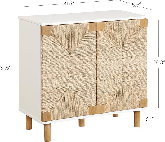 Nathan James Beacon Accent Natural Sideboard Storage Cabinet TV Stand with Adjustable Interior Shelf and Seagrass Doors, for Hallway, Entryway or Dining Room, Light Brown/White, Set of 3