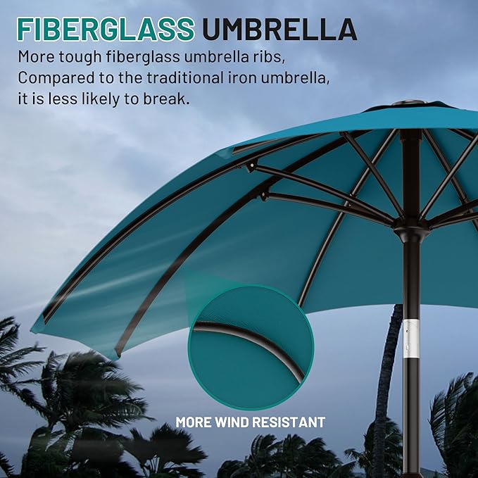 AreShark 10 FT Outdoor Patio Umbrella, Patio Table Umbrella with Push Button Tilt and Crank, Outdoor Patio Umbrellas with 8 Fiberglass Ribs, Patio Umbrellas for Market, Garden, Pool (Lake Blue)