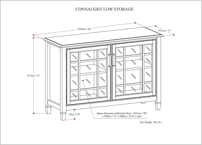 SIMPLIHOME Connaught Solid Wood 46 Inch Wide Traditional Low Storage Cabinet in Antique White, for the Living Room, Entryway and Family Room
