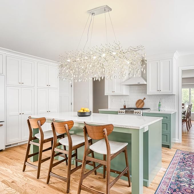14 Light Modern Tree Branch Chandelier, 47.3" Chrome Rectangular Raindrop Chandelier for Dining Room, Foyer, Kitchen Island Contemporary K9 Crystal Pendant Light Fixture