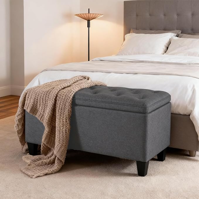 DUMOS Storage Ottoman Bench, Foot Rest with Legs, 16.1 x 40 x 18 Inches, End of Bed Bench, Storage Chest for Living Room,Bedroom, Entryway, Dark Gray
