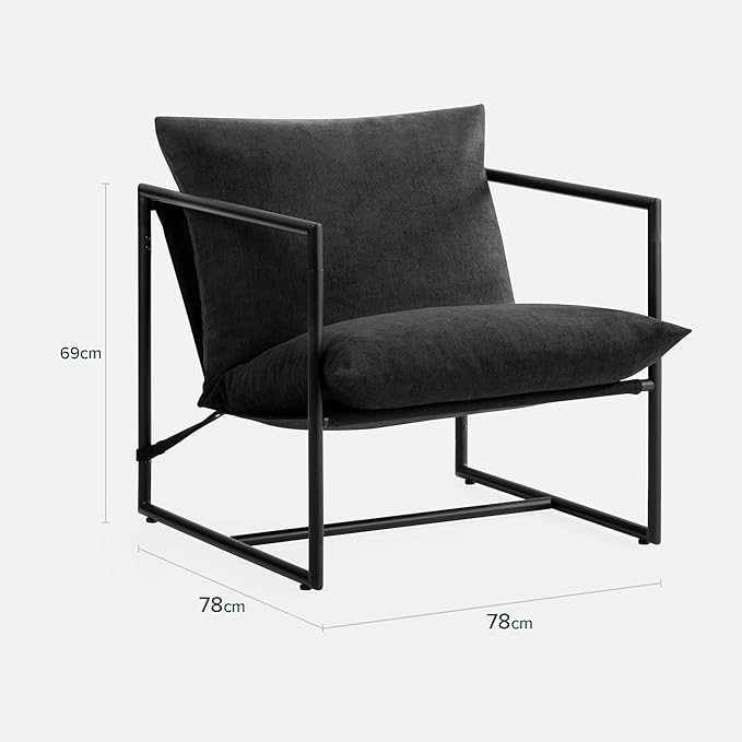 Zinus Aidan Sling Accent Chair, Metal Framed Armchair with Shredded Foam Cushioning, Black