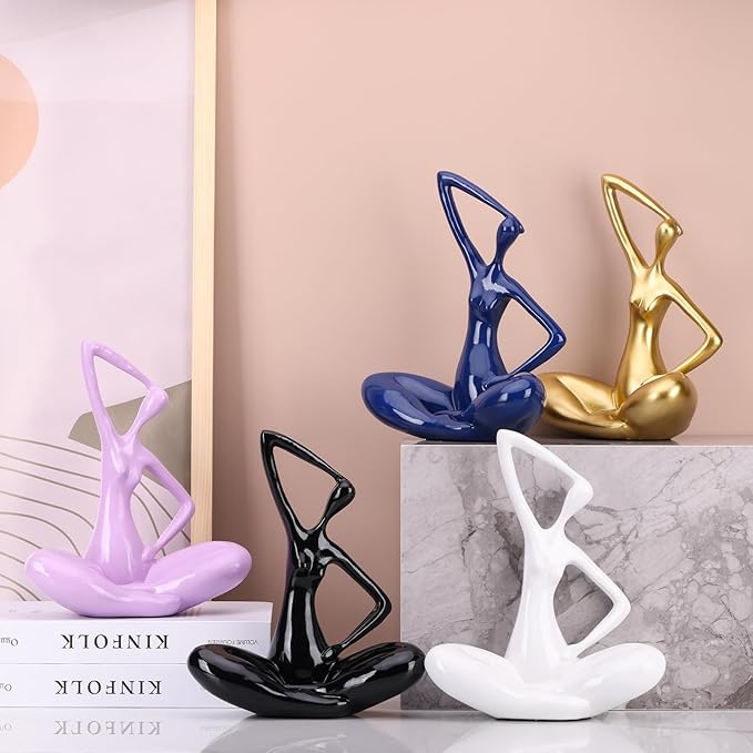 LCCCK White Sculpture Woman Statue Abstract Art Female Statues, Modern Funky Home Decor Yoga - White Decor Accents, for Bookshelf Decorative Objects Shelves Office Shelf Desktop Figurines Decoration