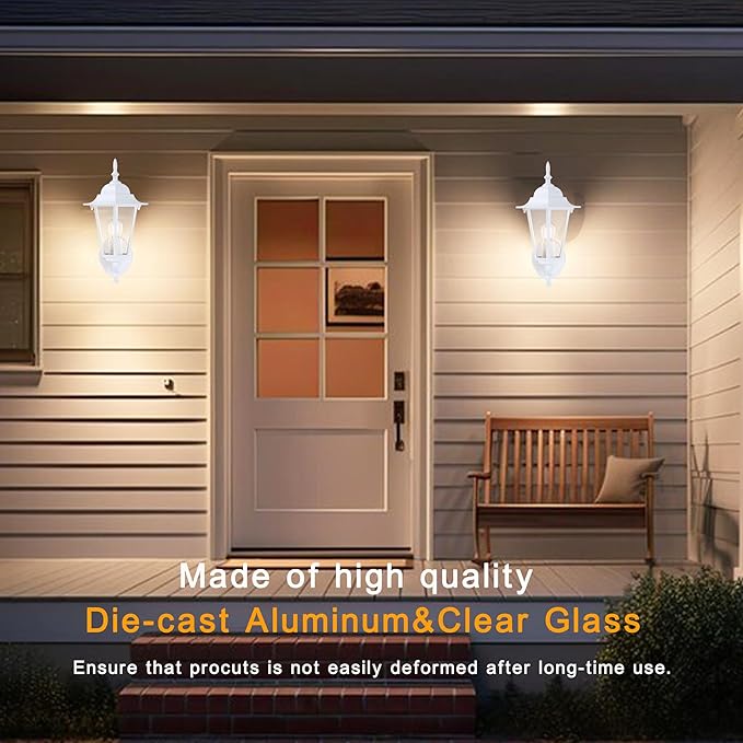 Outdoor Wall Lantern, Dusk to Dawn Exterior Wall Sconce with Clear Glass, Waterproof White Aluminum Porch Light, Anti-Rust Outside Lighting Fixtures for Patio Front Door Entryway, 1-Pack