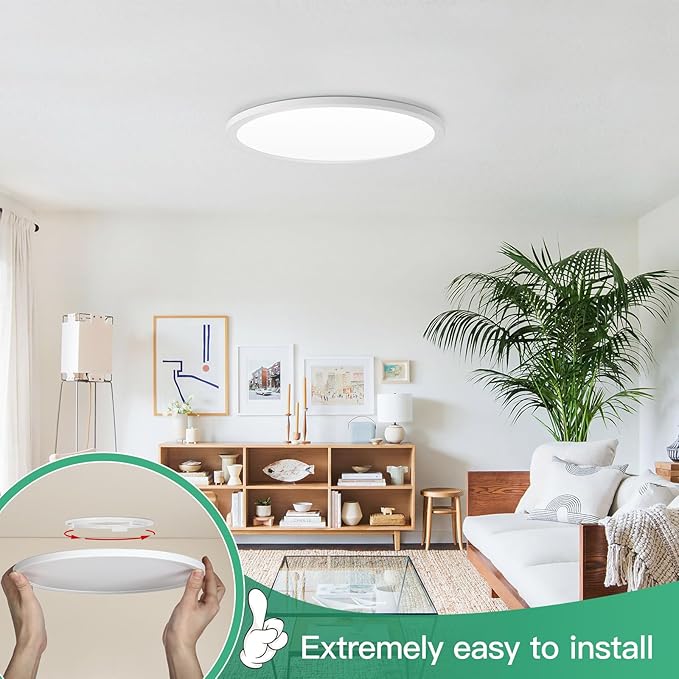 Brightever 12 Inch LED Ceiling Light Flush Mount, 24W 3200LM 0.67 Inch Thickness Close to Ceiling Light Fixtures, 2700K/3000K/4000K/5000K/6500K Color Selectable Light Fixtures Ceiling Mount, 6 Packs