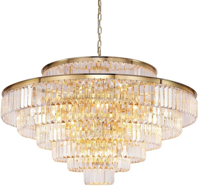Large Crystal Chandeliers Gold Chandelier Luxury Pendant Ceiling Lights Fixture Hanging Raindrop Pendant Light Fixture for Dining Room Bedroom Living Room, 39 Inch
