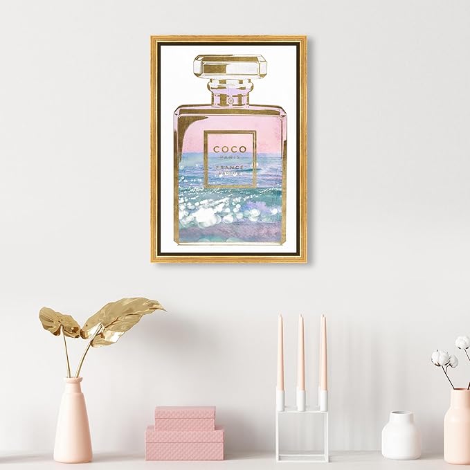 The Oliver Gal Artist Co. Fashion and Glam Wall Art Framed Canvas Prints Blush Ocean Spray Perfume Home Décor, 10" x 15", Gold Floater
