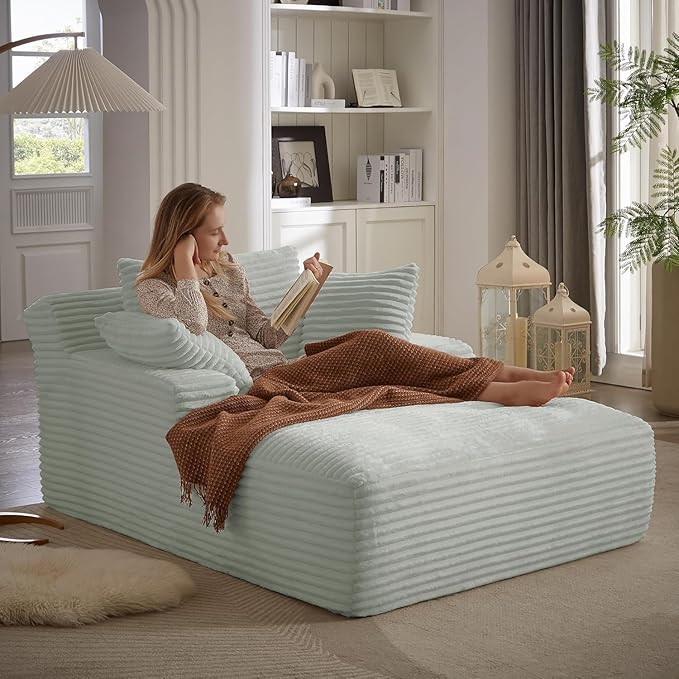 49.2" Oversized Chaise Lounge Daybed Plush Corduroy Upholstered Boneless Memory Foam Cloud Couch Sofabed, Lazy Lounger Chairs with Deep Seat, No Assembly Required Cloud Comfy Couches for Living Room