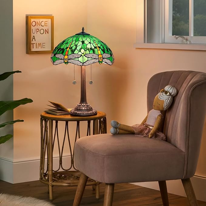 Tiffany Lamp Green Dragonfly Stained Glass Table Lamp 16X16X23 Inches Green Dragonfly Style Desk Reading Light Decor Beside Bedroom Living Room Home Festival Birthday Gift