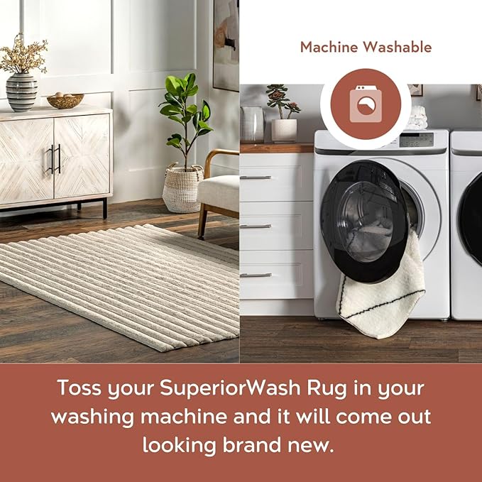 Nuloom SuperiorWash Collection Kai Beige, 5' x 8', Fluffy and Cozy, High Traffic, Stain Resistant, Easy Clean, Durable Washable Area Rug for Bedroom, Living Room, Dining, Den, Foyer, Entryway