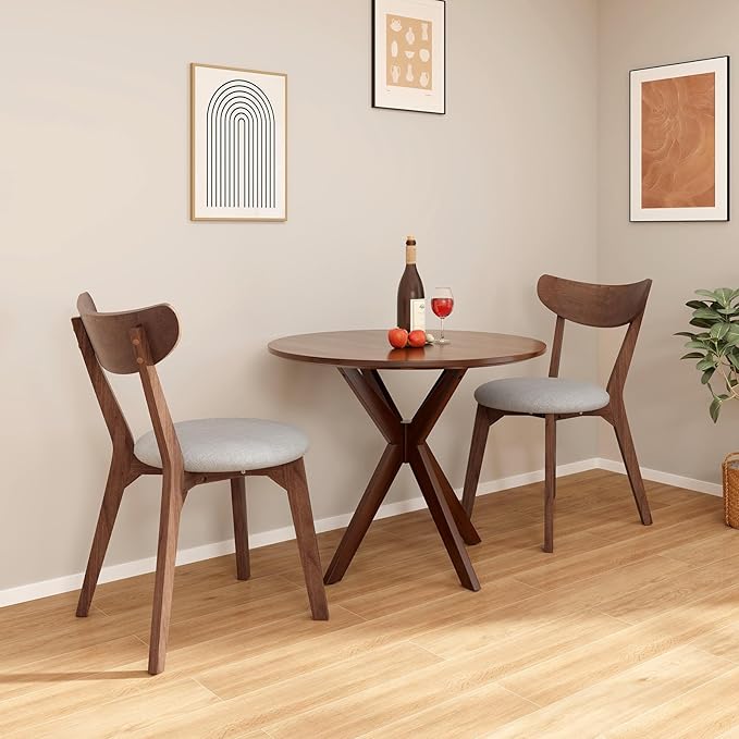 ERGOMASTER Round Dining Table, 36" Kitchen Table, Rubber Wood Legs, Brown