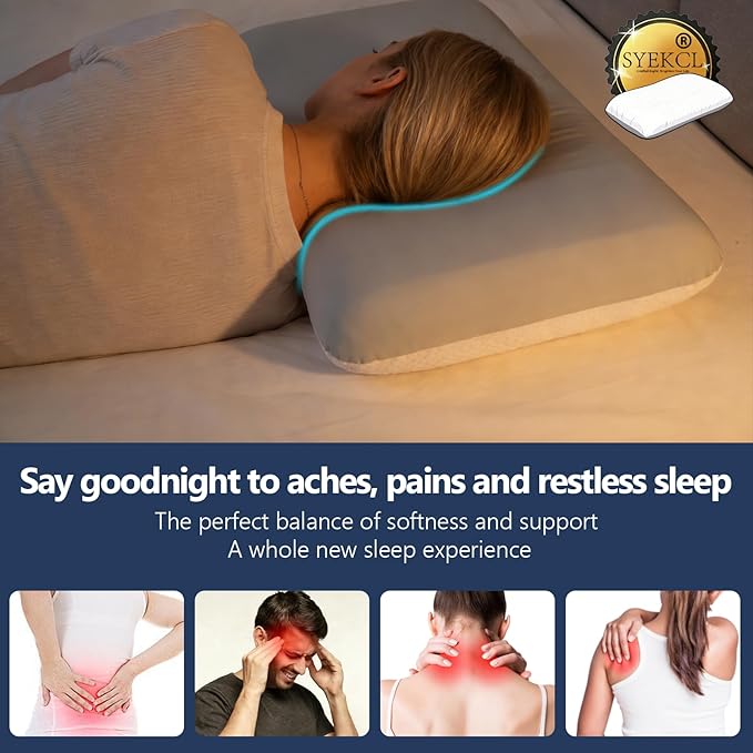 Memory Foam Pillow, Cooling Contour Bed Pillow for Sleeping, Medium Firm Neck & Shoulder Support, Double-Sided Design for All Seasons, Washable Cover (White Upgrade, 16 × 28 × 3 in)