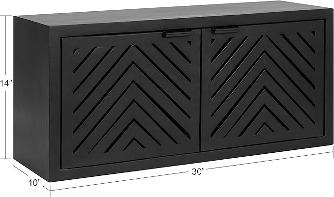 Kate and Laurel Mezzeta Decorative 2-Door Wall Cabinet; 30 x 10 x 14; Black; Decorative Modern Storage Cabinet with Doors