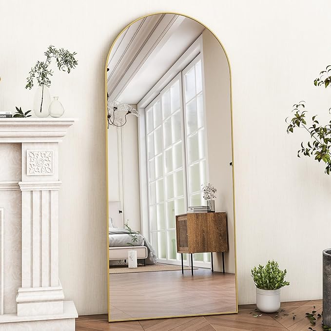 HARRITPURE Arched Full Length Mirror - 64"x21" Floor Standing Mirrors Hanging Mounted Aluminum Frame Full Body Mirror Home Decor for Living Room Bedroom Cloakroom, Gold