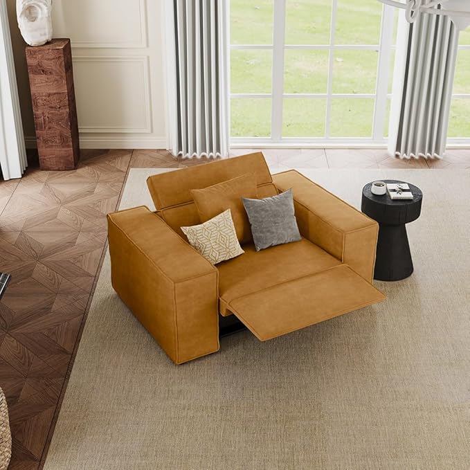 53" Power Reclining Chair, Modern Recliner Sofa for Living Room or Bedroom, Performance Fabric Seats with Pillows, Mid Century Modern Chair, Pet Friendly, Orange
