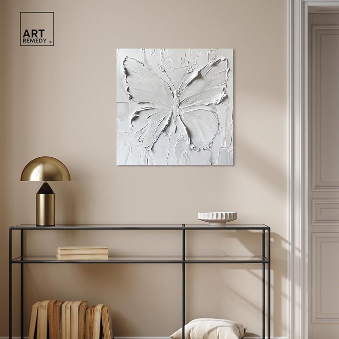 Art Remedy White Butterfly Canvas Elegant White Gold Wall Art, Gallery Wrapped, 24" x 24"