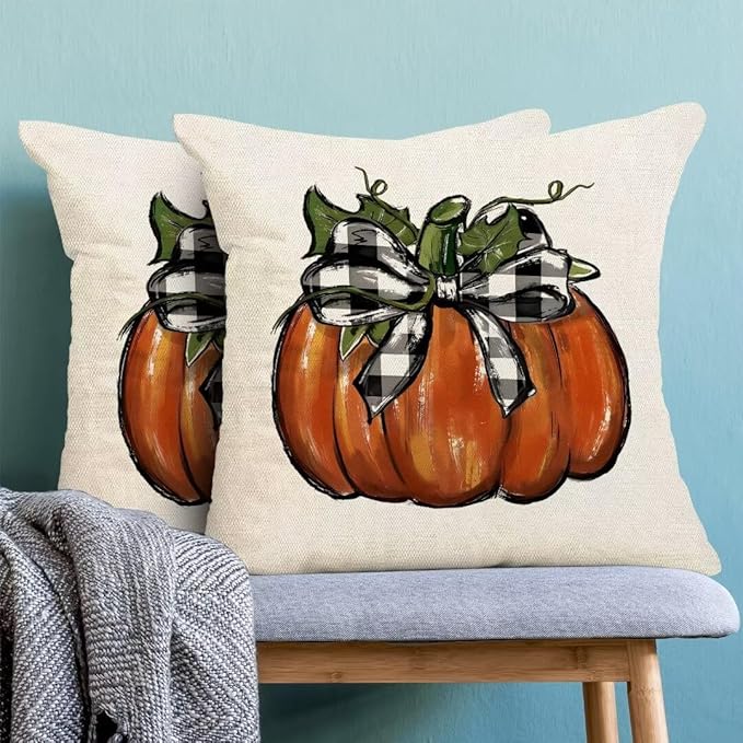 BETGINY Fall Pillow Covers 16X16 Inch Set of 2 Buffalo Plaid Fall Pumpkin Throw Pillow Covers Fall Decor Autumn Decorative Throw Pillow Cover Thanksgiving Decorations for Sofa Couch Home
