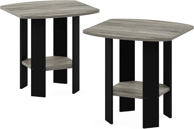 Furinno SIMPLE DESIGN Side Table Set of 2, 2-Tier Modern End Table with Soft Edges, Open Shelves Night Stand, Bedside Table, for Living Room, Bedroom, French Oak