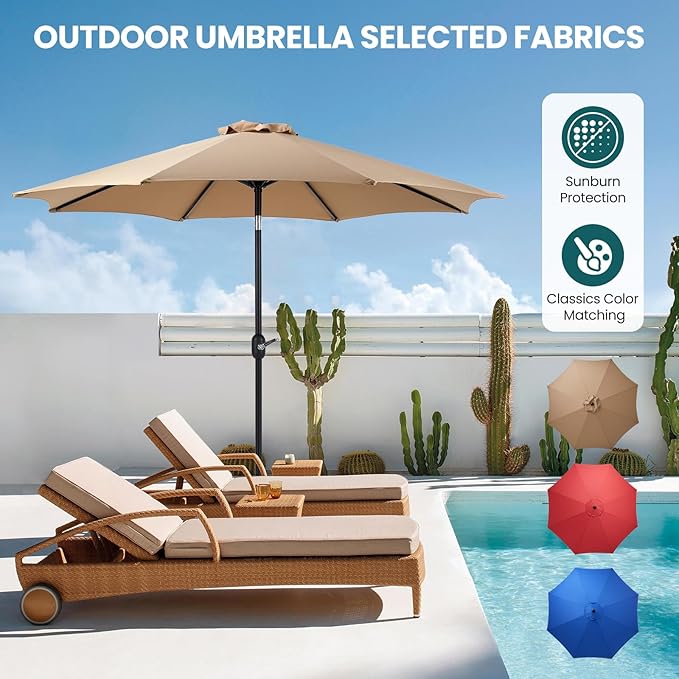 OLIXIS Patio Umbrella with Tilt and Crank Button & Sturdy Ribs Waterproof, Patio Table Umbrella Perfect for Poolside, Terrace, Beach and Outdoor Restaurant