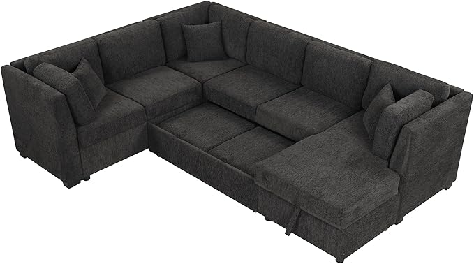 ERYE 108-Inch U-Shaped Sleeper Sectional Sofa with Pull Out Couch Bed for Living Room, Comfy Chenille Upholstered Corner Sleeper Sofabed with Storage Chaise & Power Sockets