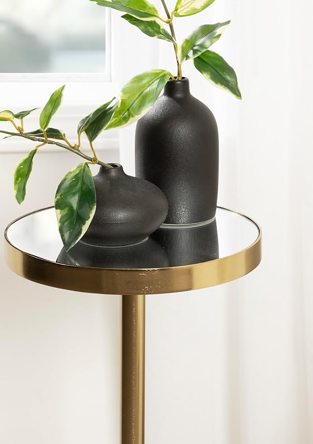 Kate and Laurel Hescott Modern Mirrored Drink Table; 10 x 10 x 24; Black and Gold; Glam Round Pedestal Table for Use as Plant Stand Indoors or Living Room Accent Table