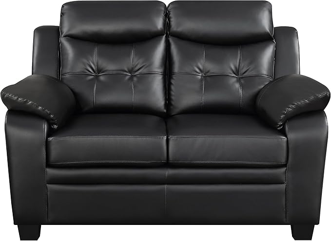 Coaster Home Furnishings - Finley - Leatherette - Upholstered Tufted Loveseat with Flared Armrest, and Tapered Legs - Living Room - Black - 506552