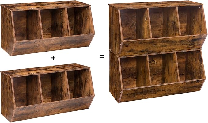 HOOBRO Toy Storage Cubby, Kids Bookshelf, Stackable 3-Bin Toy Storage Cabinet, Bookcase Footboard, Children's Toy Shelf, Suitable for Children's Room, Playroom, Hallway, Rustic Brown BF30CW01