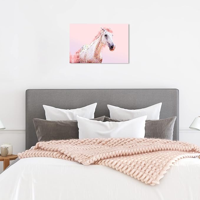 Country Farmhouse Canvas Print Painting Animal Wall Art 'Pink Glam Horse' Unframed Gallery Wrapped Canvas Rustic Home Décor 24x16 in Pink, White by Oliver Gal
