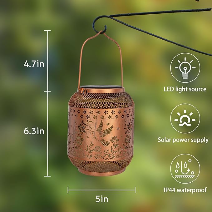 Hummingbird Solar Lanterns Outdoor Waterproof, Hummingbird Birthday Gifts for Women Mom Grandma, Metal Hanging Solar Lights Outside Decorations for Patio Porch Yard Backyard Decor