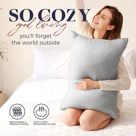 Basic Beyond King Size Pillows - Soft King Down Alternative Pillows Set of 2 for Back, Stomach or Side Sleepers, Silver, 20x36 Inches