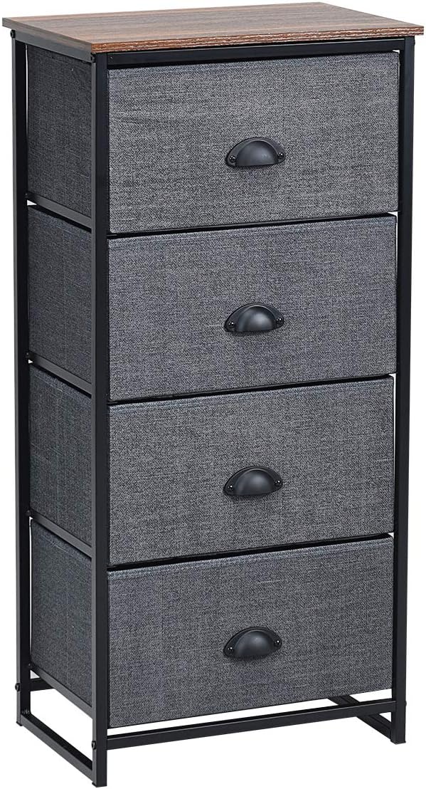 Giantex Dresser Storage Tower Nightstand W/Fabric Drawers, Sturdy Steel Frame and Wood Top Organizer Unit for Bedroom, Living Room, Entryway,Closets End Table Storage Unit (37’’(H), Black)
