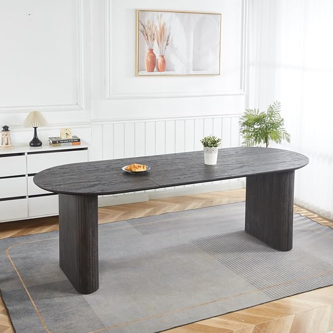 Ball & Cast 59.06"-90.55" Extendable Dining Table for 4-6,Modern Kitchen Oval Dinner Table with Removable Leaves Space Saving,Dining Room Table with Wood Strip Base for Kitchen Living Room,Black