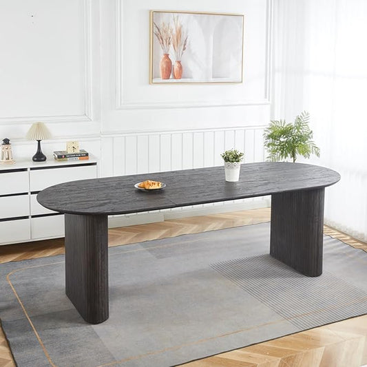 Ball & Cast 59.06"-90.55" Extendable Dining Table for 4-6,Modern Kitchen Oval Dinner Table with Removable Leaves Space Saving,Dining Room Table with Wood Strip Base for Kitchen Living Room,Black