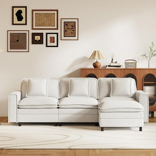 MALOL Modular Sectional Sofa 107", Comfy Cloud Couch with Ottoman, Deep 4-Seat L Shaped Modular Sofa, Couches with Throw Pillows for Living Room, Beige