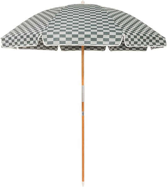 Business & Pleasure Co. Rio Umbrella Scalloped Brim For Beach, Patio or Picnic - 6' Boho Beach Umbrella, 7' Tall Wood Pole, UPF 50+