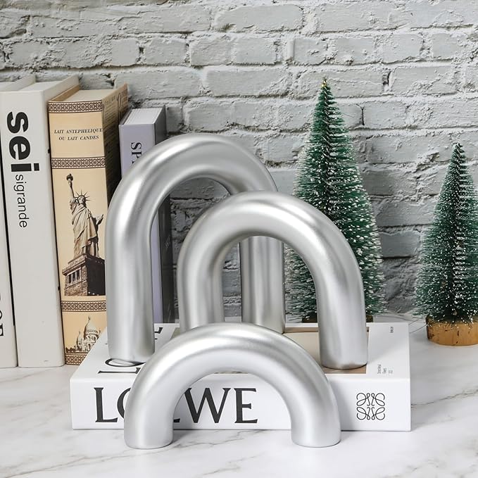 HMASYO 3Pcs Sliver Arch Decorative Objects Statue, Coffee Table Bookshelf Aesthetic Decor for Living Room Bedroom, Knick Knacks Home Table Top Decor for Shelves Boho Office Decor