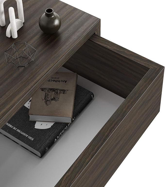 Mobili Fiver, Riccardo Wall Bedside Table, Dark Walnut, 17.7" x 9.8" x 6.1 ", Melamine-Finished, Modern Bedside Table, End Table, Italian Furniture